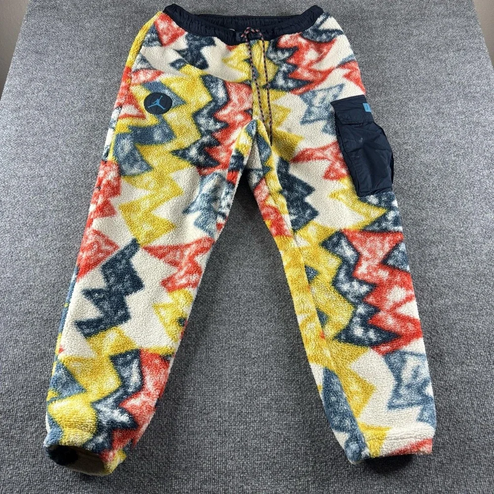 Jordan Sweatpants Mens L Multicolor Sherpa Fleece Joggers Elastic Waist Pockets
